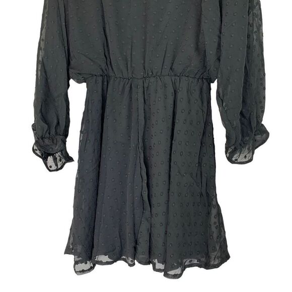 Urban Outfitters Lumière Black Swiss Dot Dolman Long Sleeve Mini Dress Size L - Picture 6 of 15